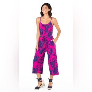 Tori Richard Fuchsia and Navy Floral Jumpsuit